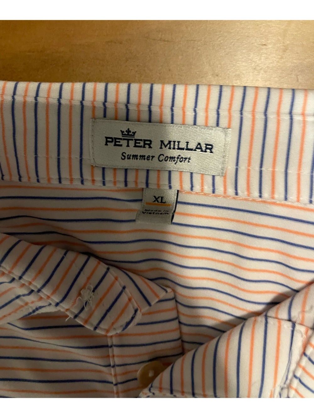 Peter Millar Striped Button-Up Shirt in Orange , Blue, White XL - Picture 2 of 4